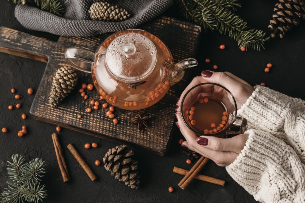 cozy winter tea mug elderberry honey steam