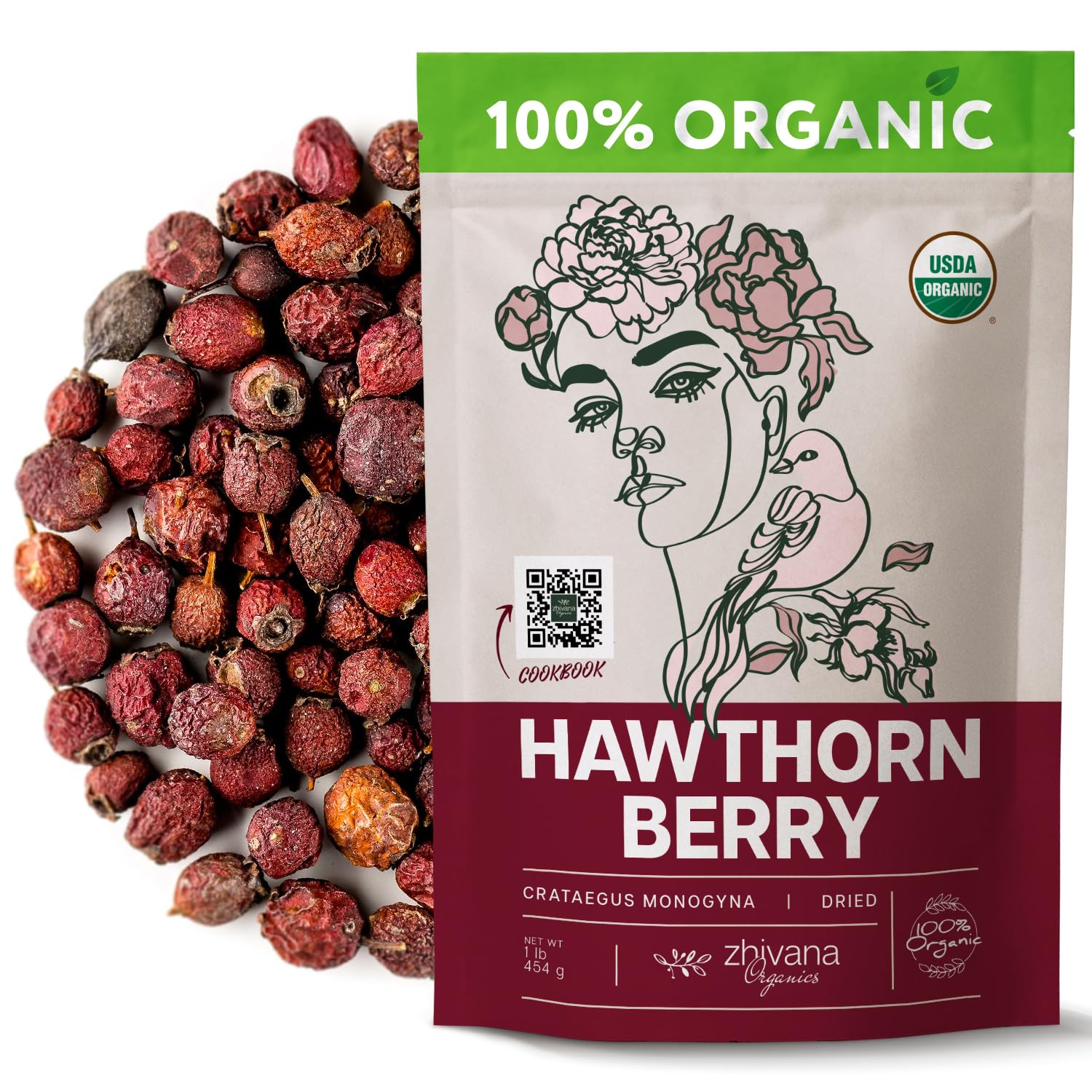 Zhivana Organics Hawthorn Berry (dried) herbal product for winter circulation support