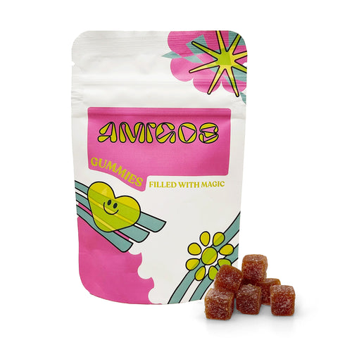 Gummies Amigos Passion Fruit by ALT MEDS vegan gummies supplement product editorial image, gummy packaging, luxury wellness aesthetic